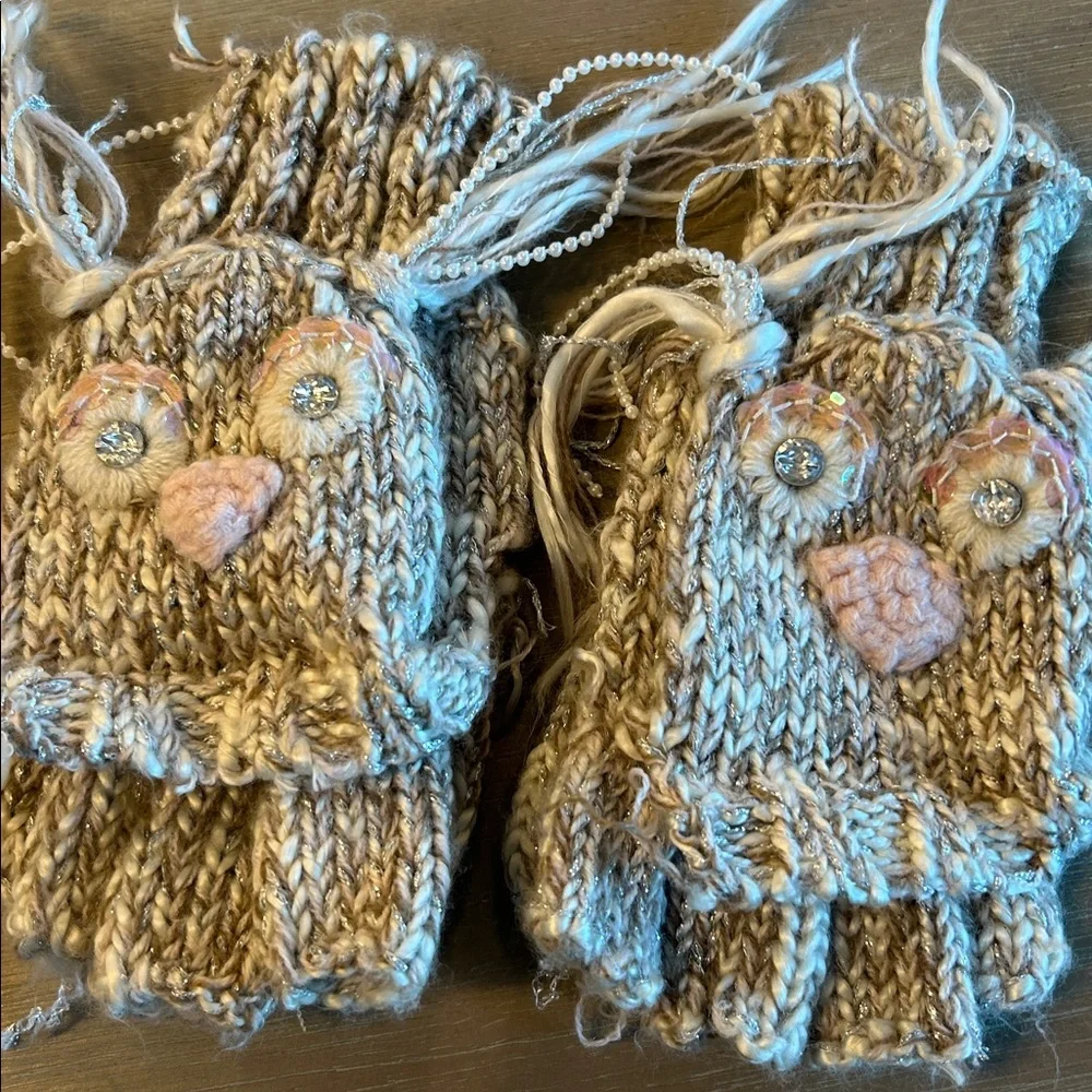 Claire's Owl Knit Hat and Mittens‎ Set in Gray and Pink